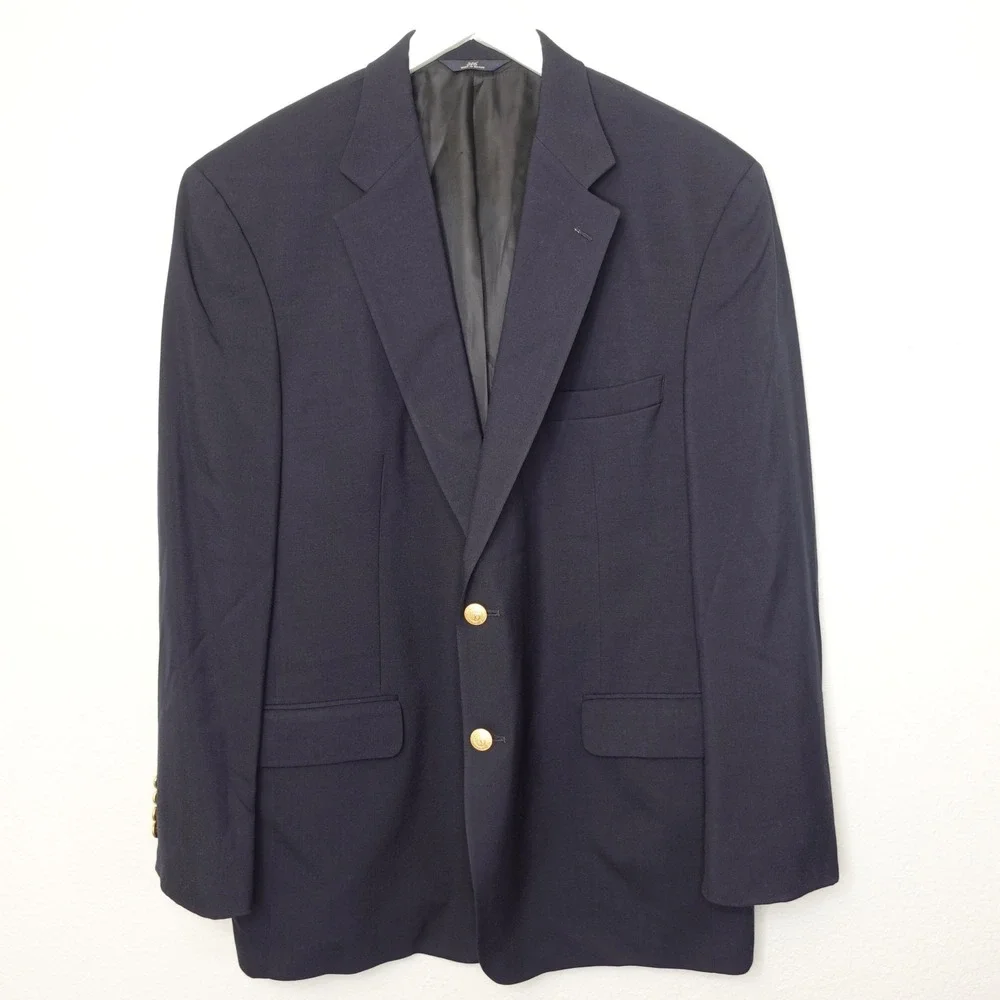 Brooks Brothers Blazer Mens 44R‎ Navy Blue 346 Worsted Wool Gold Buttons Jacket